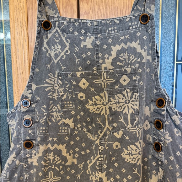 Easel Patterned Overalls in Gray and Cream Medium - Picture 2 of 7